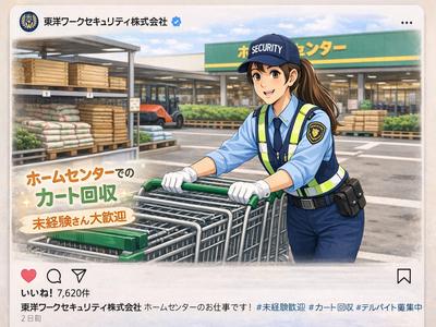 東洋ワークセキュリティ株式会社 郡山営業所 カート回収 中山宿エリア[602](twsky)のアルバイト