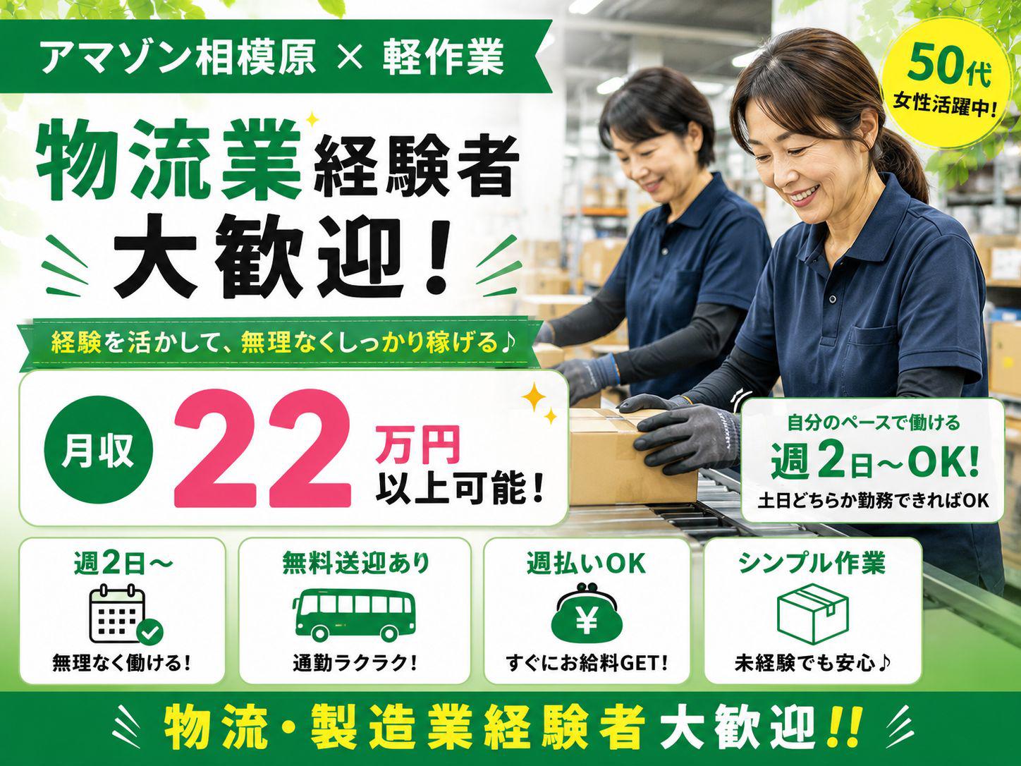 未経験OKの軽作業スタッフ（日勤）株式会社ワールドスタッフィングAmazon相模原/51626_45441-01